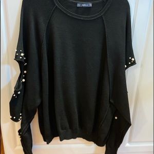 Black soft  shirt pearl accents